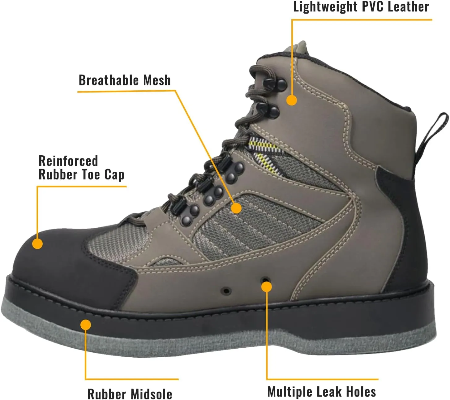 8 Fans Felt Sole Wading Boots, Felt Wader Fishing Boots, Non-Slip Felt Bottom Boots for Fly Fishing