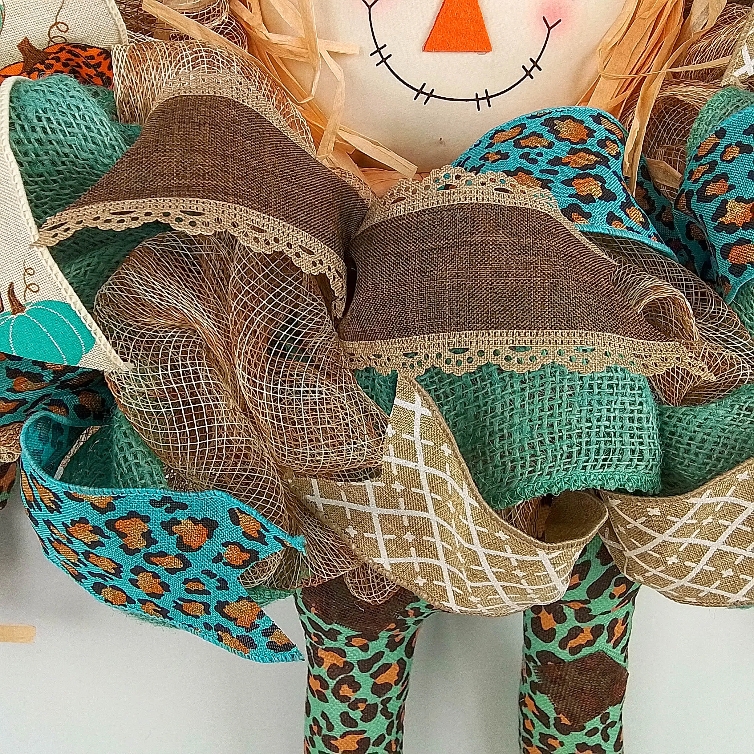 Animal Print Scarecrow Wreath - Burlap Ivory Turquoise Teal