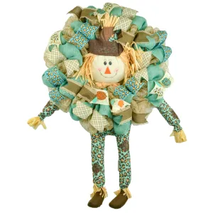 Animal Print Scarecrow Wreath - Burlap Ivory Turquoise Teal