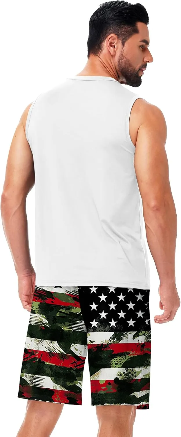 AOBUTE Men's 4th of July Shorts American Flag Patriotic Shorts with Pockets