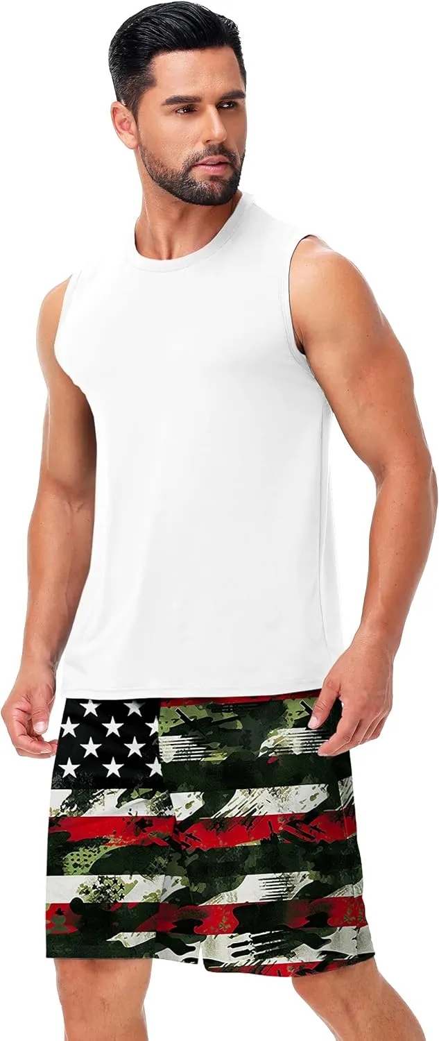 AOBUTE Men's 4th of July Shorts American Flag Patriotic Shorts with Pockets
