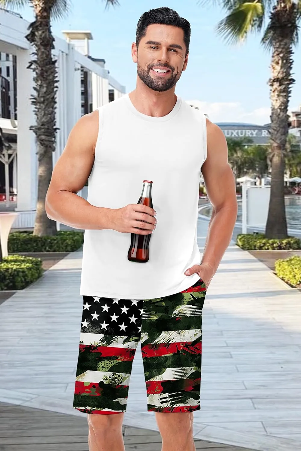 AOBUTE Men's 4th of July Shorts American Flag Patriotic Shorts with Pockets