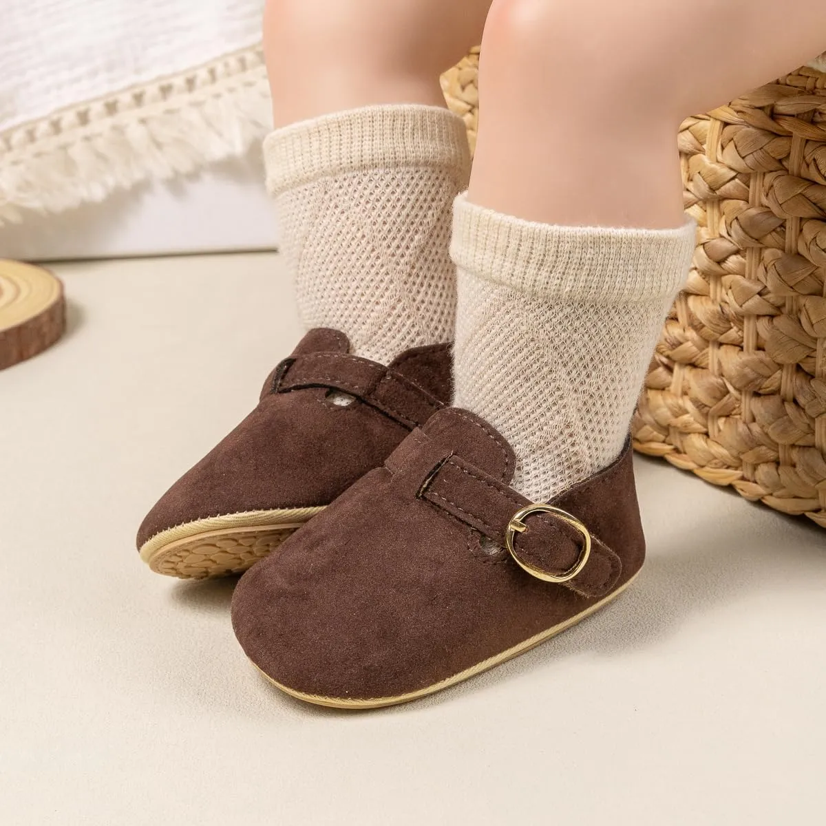 Baby Unisex Warm Snow Boots Newborn Leather Fur Lace Up Ankle Anti-Slip Rubber Texture Sole Toddler Prewalker Winter Crib Shoes