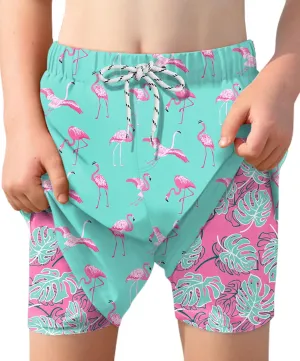 Boys 4th of July Summer Compression Liner Beach Swim Trunks American Flag Adjustable Drawstring Board Shorts 6-16 Years