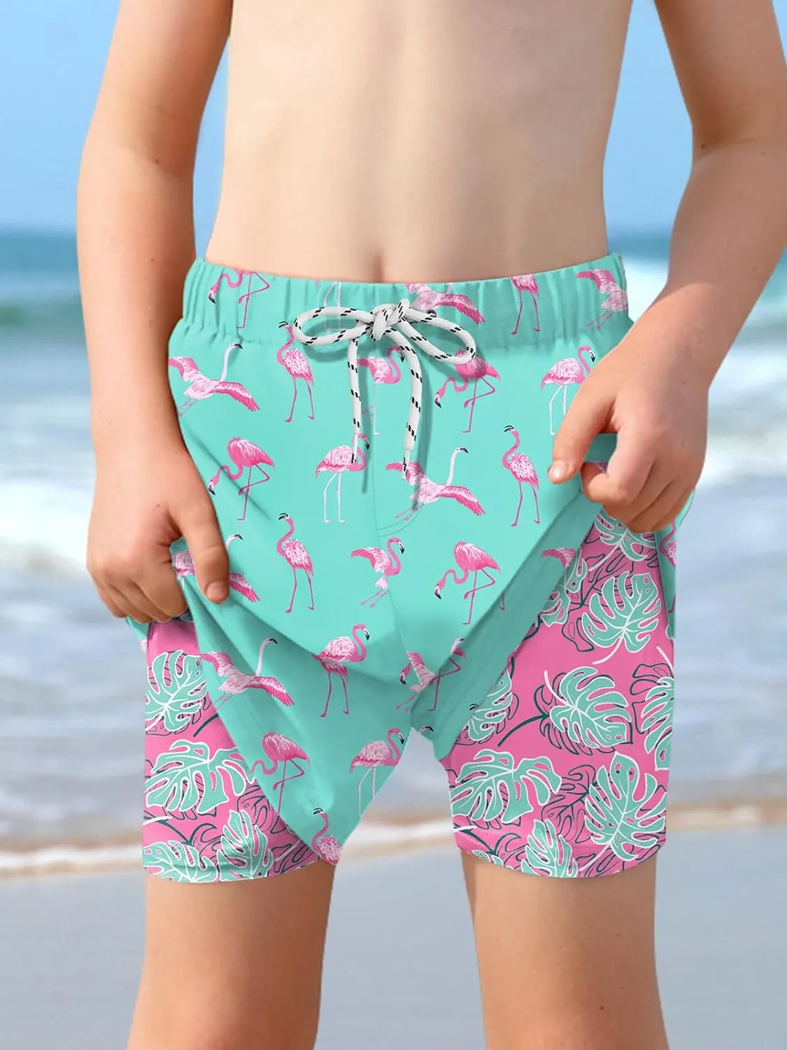 Boys 4th of July Summer Compression Liner Beach Swim Trunks American Flag Adjustable Drawstring Board Shorts 6-16 Years