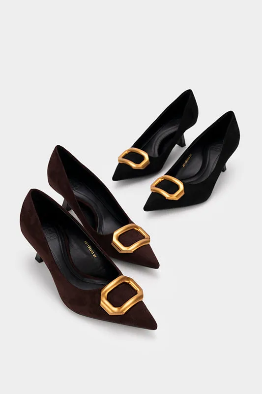 BUCKLED MID HEEL PUMP