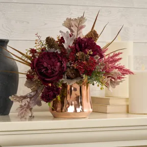 Burgundy Fields Fall Tabletop Floral Arrangement Centerpiece in Rose Gold Pot