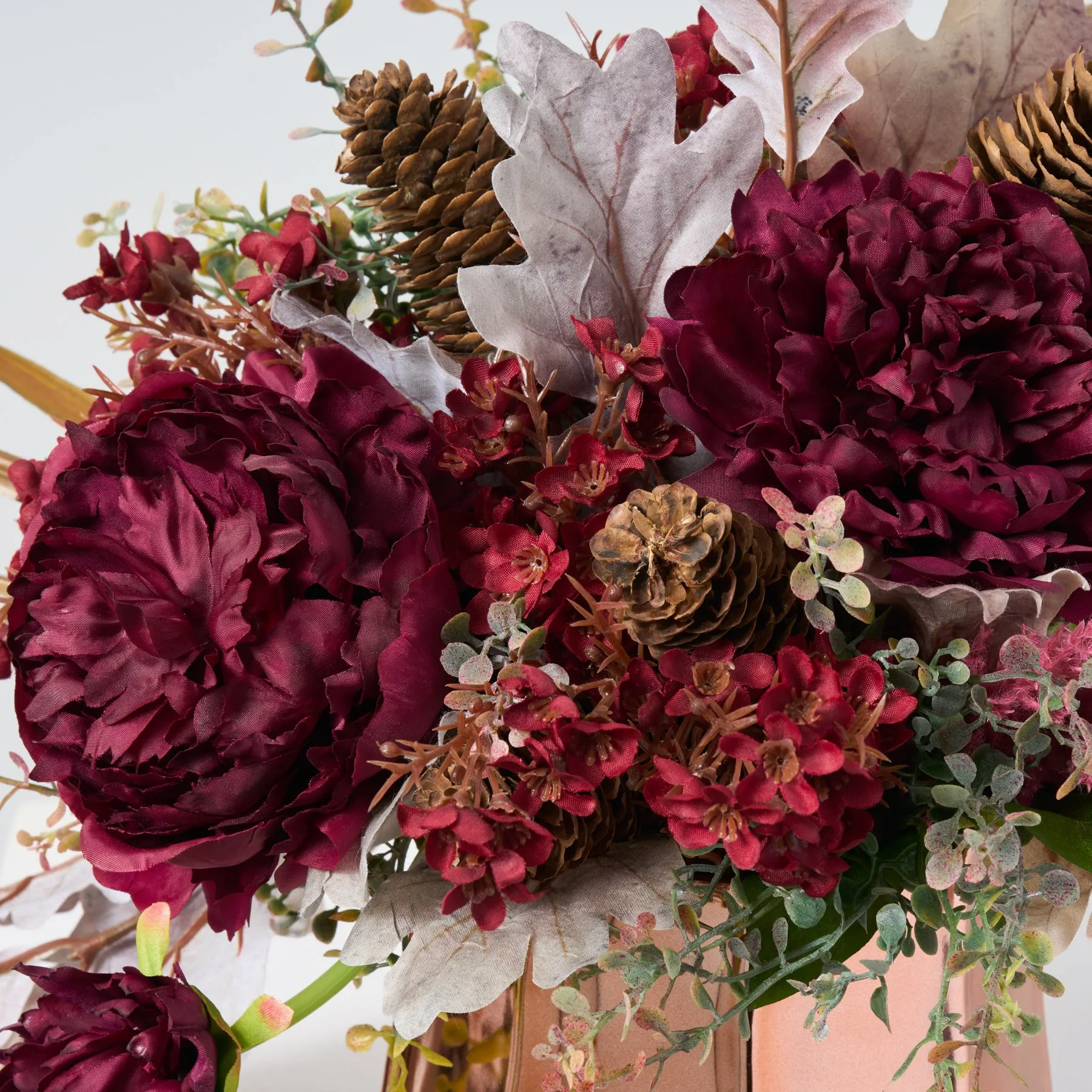 Burgundy Fields Fall Tabletop Floral Arrangement Centerpiece in Rose Gold Pot