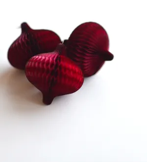 Burgundy mini paper honeycomb baubles - Christmas decorations - 3 baubles set