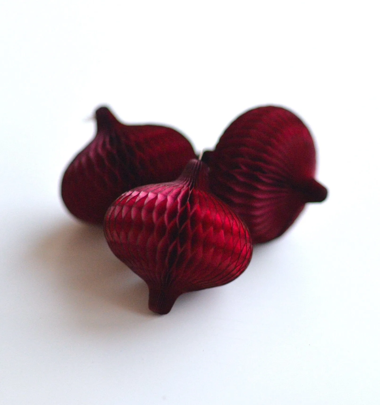 Burgundy mini paper honeycomb baubles - Christmas decorations - 3 baubles set