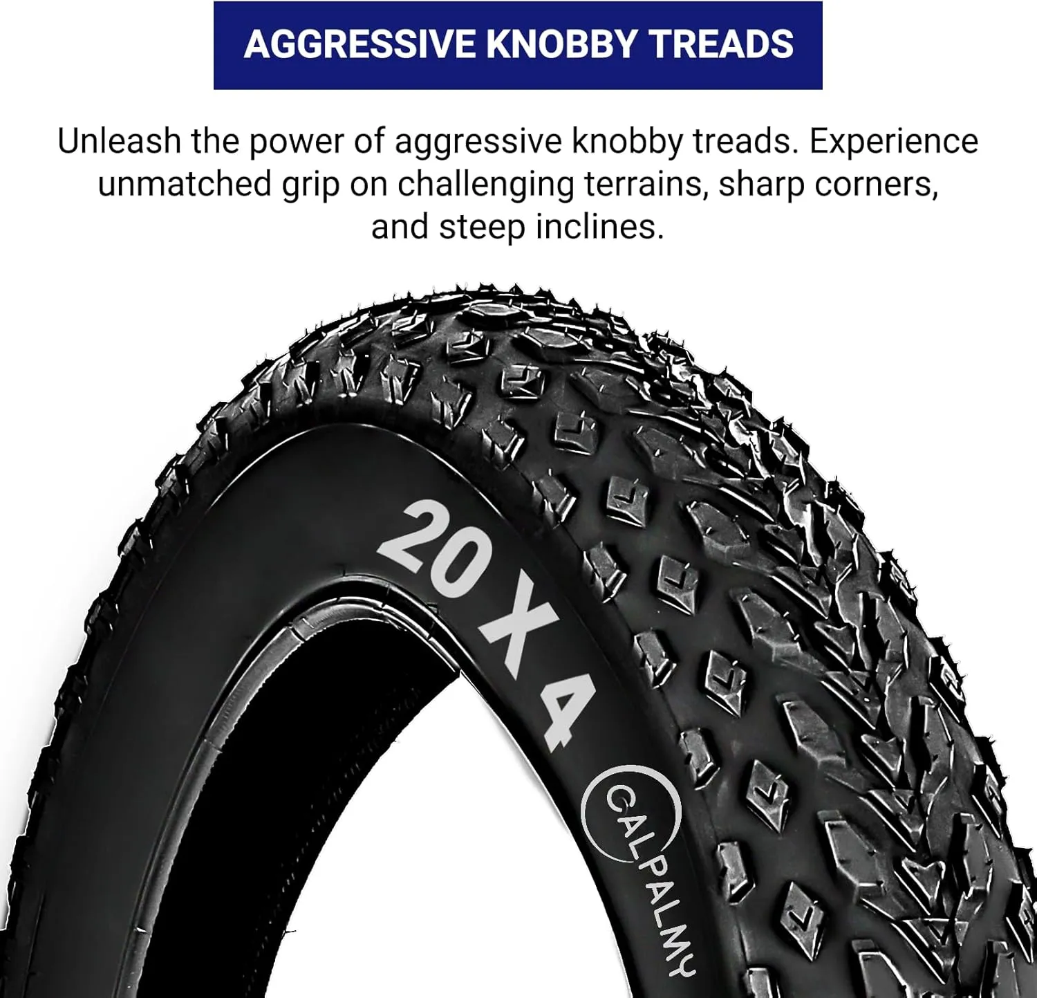 CALPALMY 20 Inch Fat Bike Tires and Inner Tubes Set - (2 Set) 20" x 4.0 Tires and 20x3.0/3.5/4.0 Tubes with Schrader Valve Fit for MTB Off-Road and E-Bike - Premium Rubber and Knobby Tread