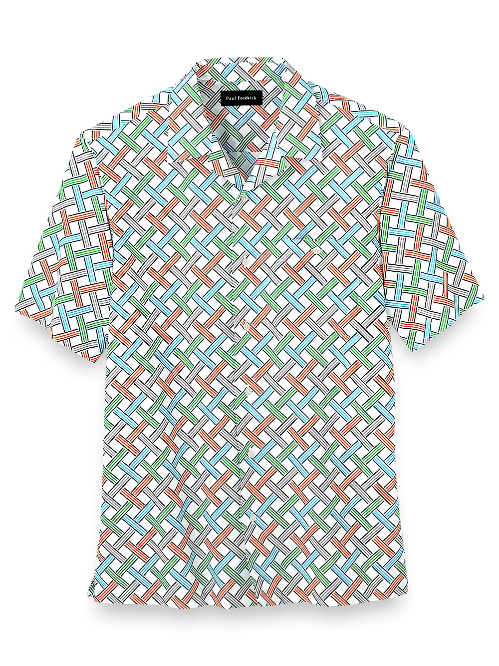 Cotton Basketweave Print Casual Shirt - White Multi