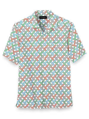 Cotton Basketweave Print Casual Shirt - White Multi