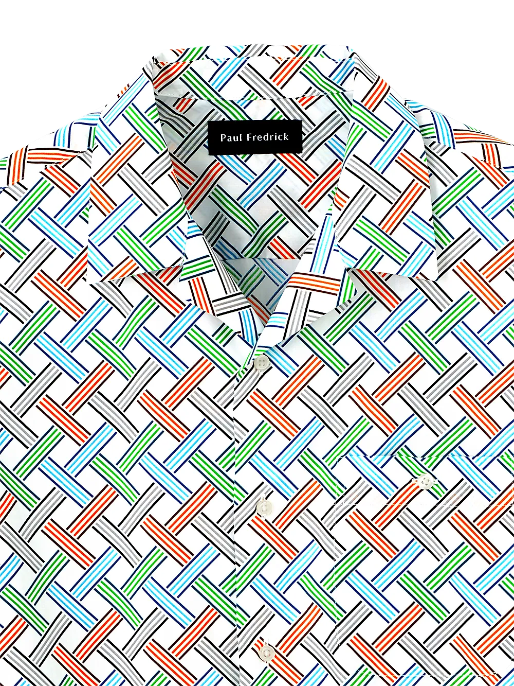 Cotton Basketweave Print Casual Shirt - White Multi