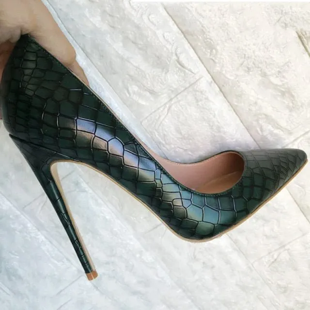 CrocGlam Embossed Slip-on Designer High Heel Pumps