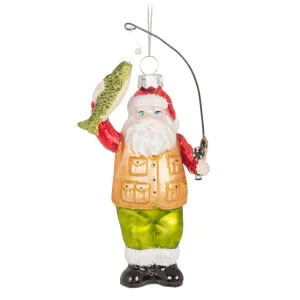 Fisherman Santa Glass Ornament