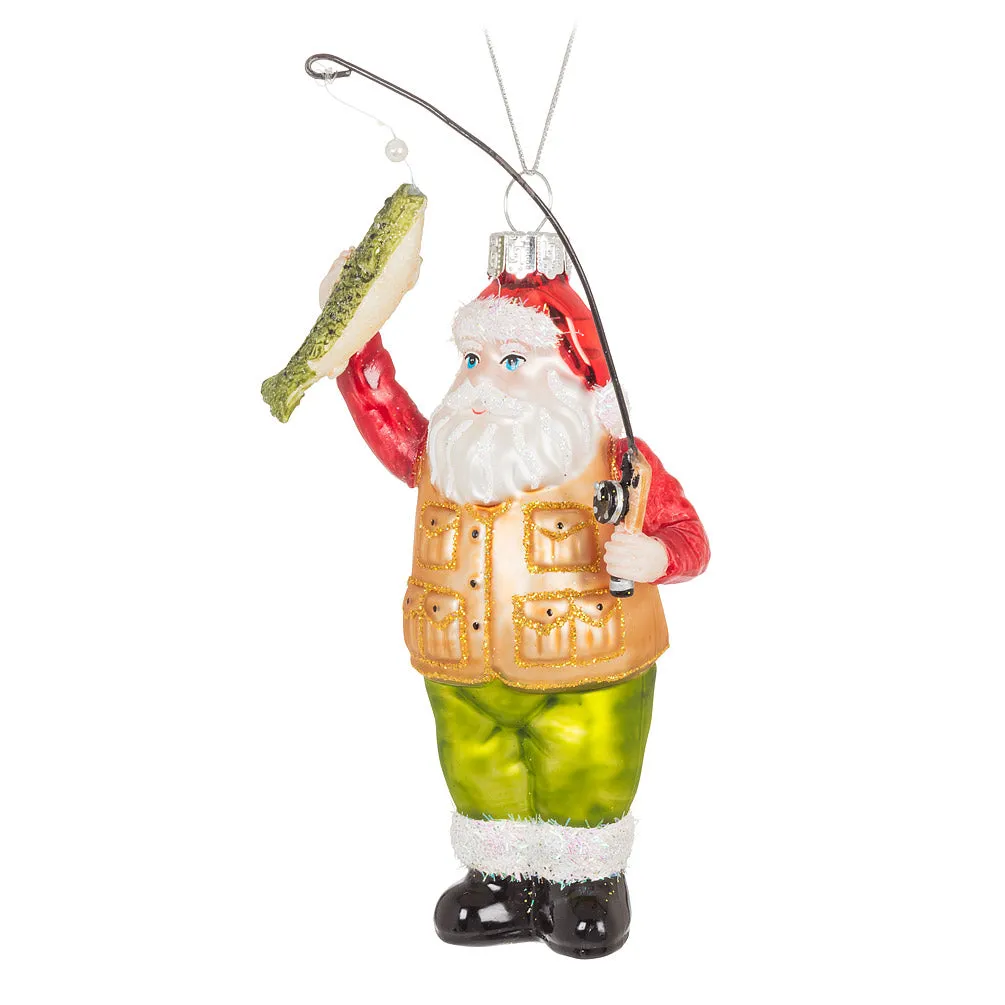 Fisherman Santa Glass Ornament