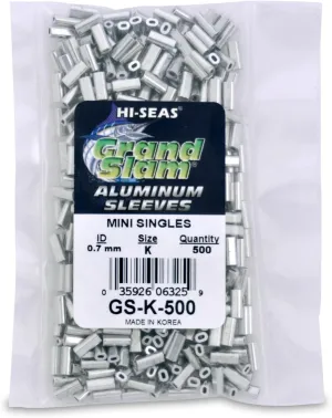 HI-SEAS Grand Slam Aluminum Fishing Line Crimp Sleeves - Bulk 500 Pieces, Durable and Strong Crimps for Monofilament 40lb Test up to 600lb Test for Saltwater Fishing Leaders