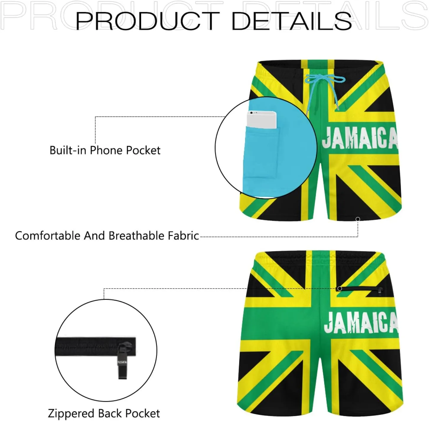 Jamaica Jamaican Kingdom Flag Men's Summer Beach Shorts, Athletic Trunks