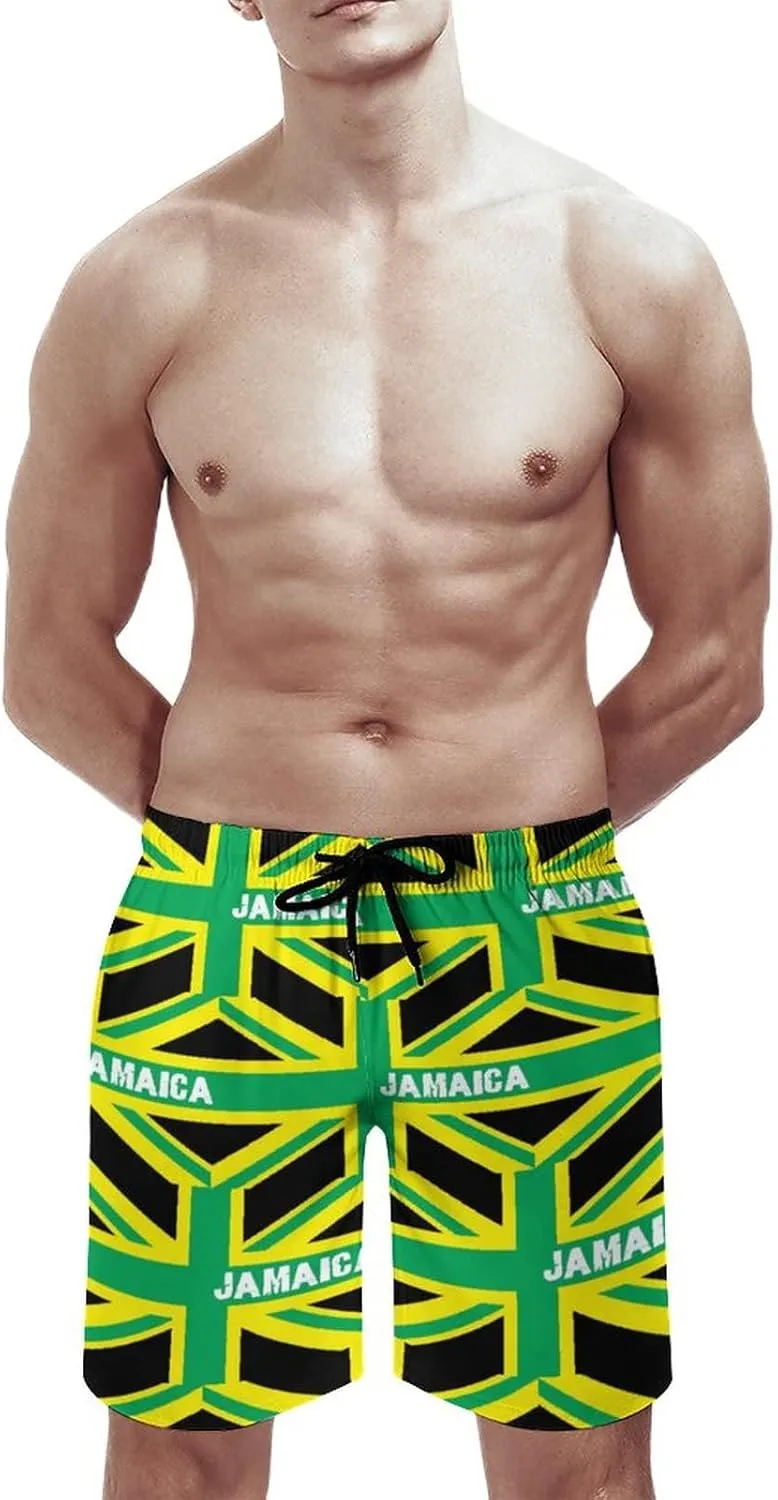 Jamaica Jamaican Kingdom Flag Men's Summer Beach Shorts, Athletic Trunks