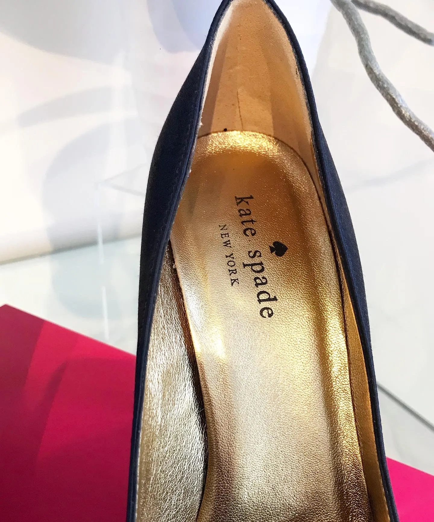 KATE SPADE Latrice Navy Satin Black Glitter Bow Pointy High Heel Pumps