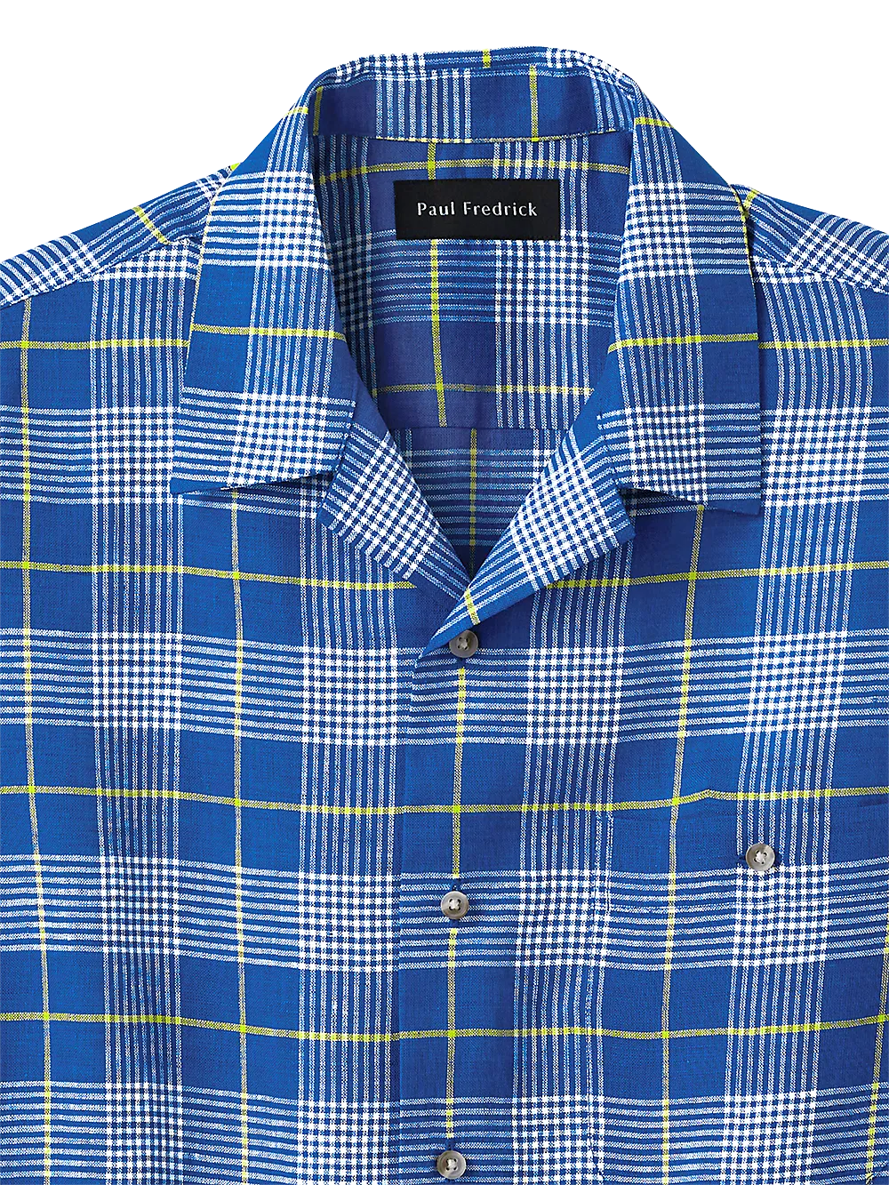 Linen Glen Plaid Casual Shirt - Cobalt/yellow