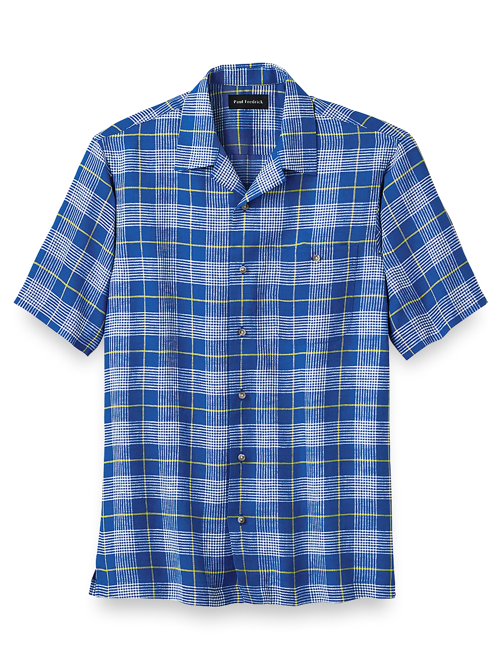 Linen Glen Plaid Casual Shirt - Cobalt/yellow
