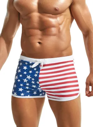 MIZOK Mens Hot Prints Swimwear Shorts Swimsuit Boxer Brief Long Thunk
