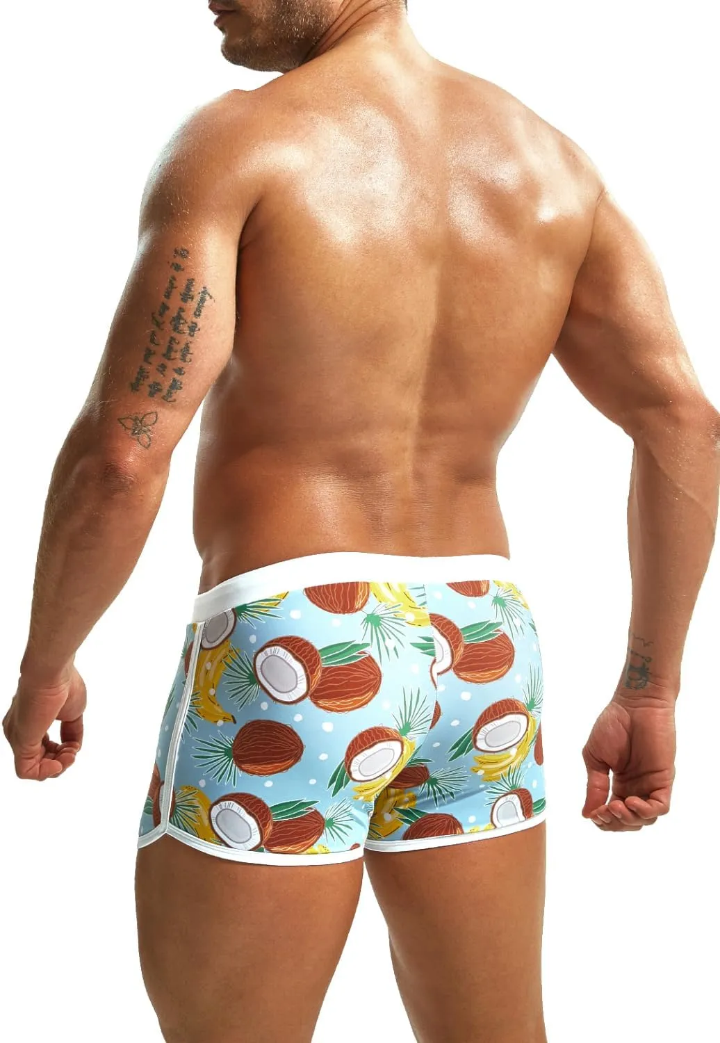 MIZOK Mens Hot Prints Swimwear Shorts Swimsuit Boxer Brief Long Thunk