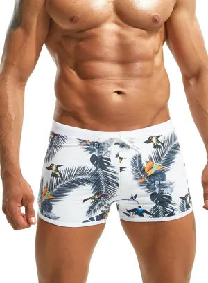 MIZOK Mens Hot Prints Swimwear Shorts Swimsuit Boxer Brief Long Thunk