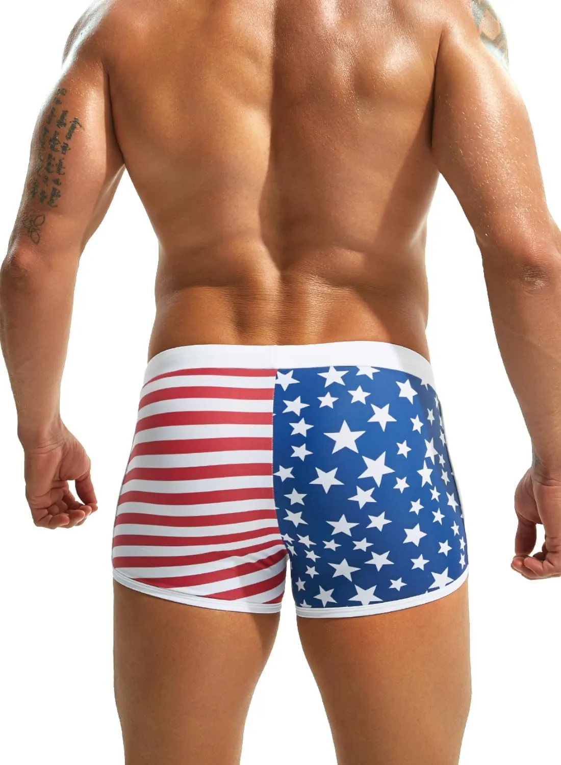 MIZOK Mens Hot Prints Swimwear Shorts Swimsuit Boxer Brief Long Thunk