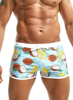 MIZOK Mens Hot Prints Swimwear Shorts Swimsuit Boxer Brief Long Thunk