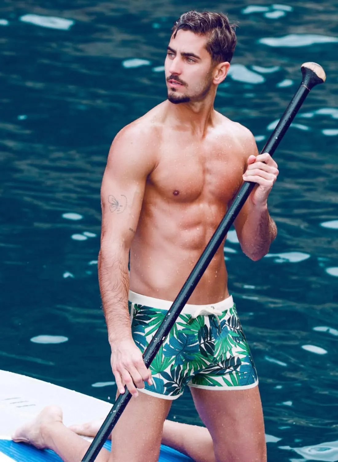 MIZOK Mens Hot Prints Swimwear Shorts Swimsuit Boxer Brief Long Thunk