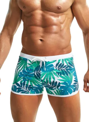 MIZOK Mens Hot Prints Swimwear Shorts Swimsuit Boxer Brief Long Thunk