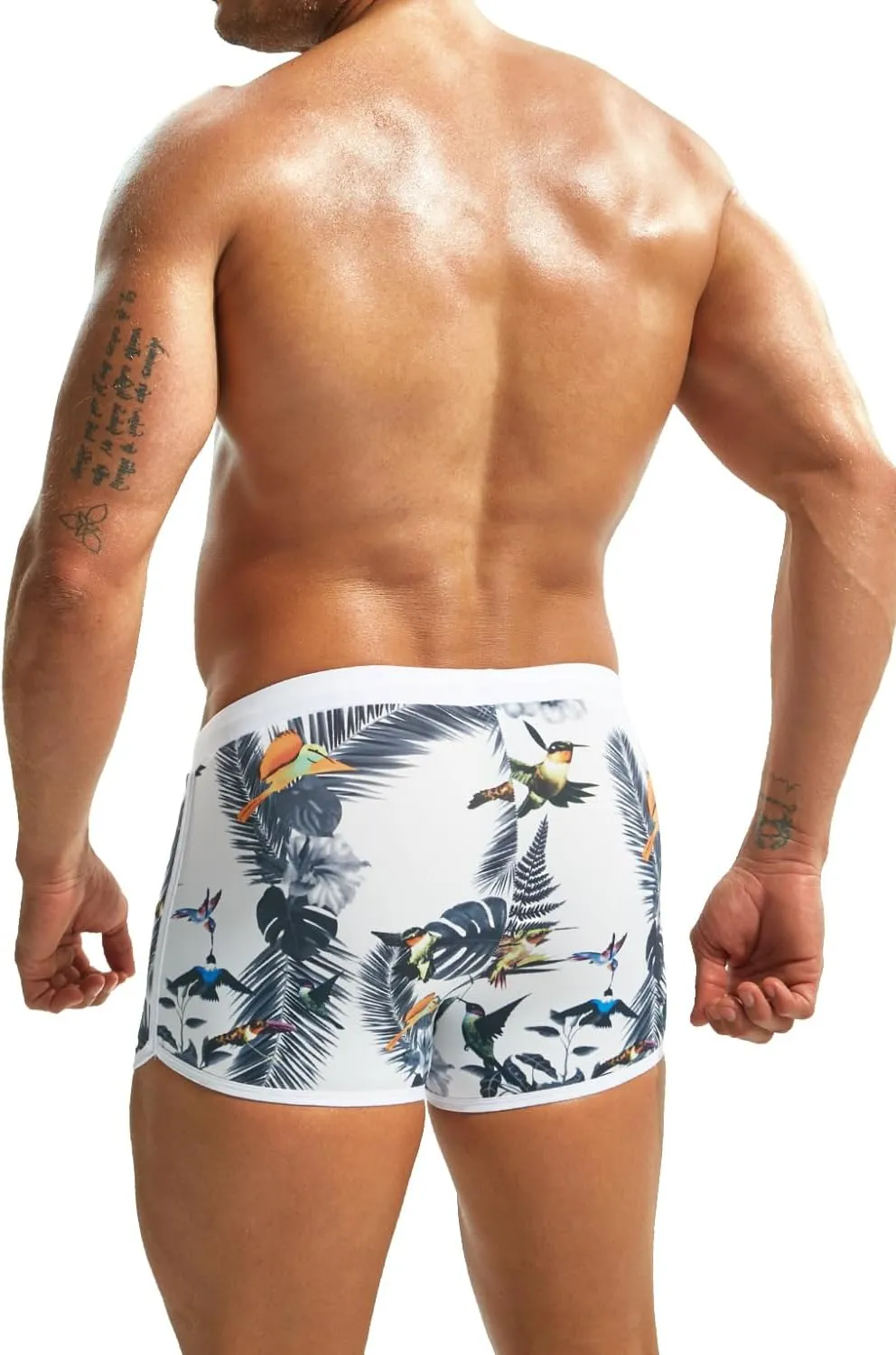 MIZOK Mens Hot Prints Swimwear Shorts Swimsuit Boxer Brief Long Thunk
