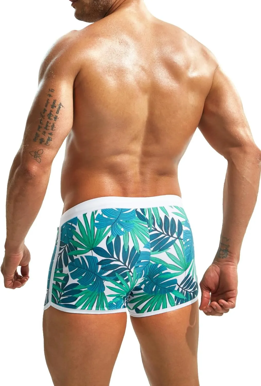 MIZOK Mens Hot Prints Swimwear Shorts Swimsuit Boxer Brief Long Thunk