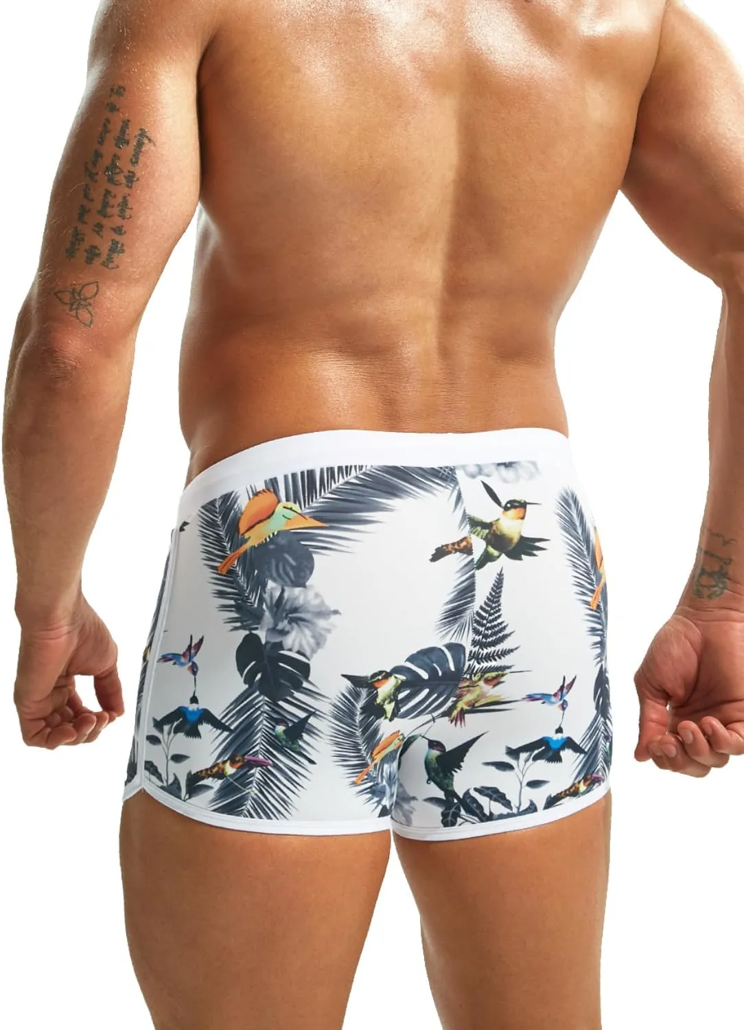 MIZOK Mens Hot Prints Swimwear Shorts Swimsuit Boxer Brief Long Thunk