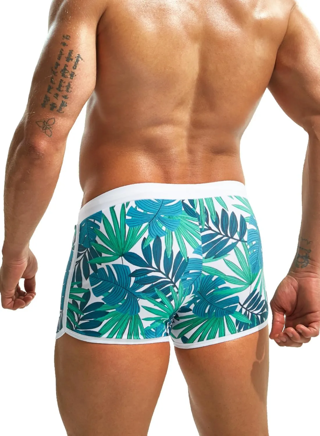 MIZOK Mens Hot Prints Swimwear Shorts Swimsuit Boxer Brief Long Thunk