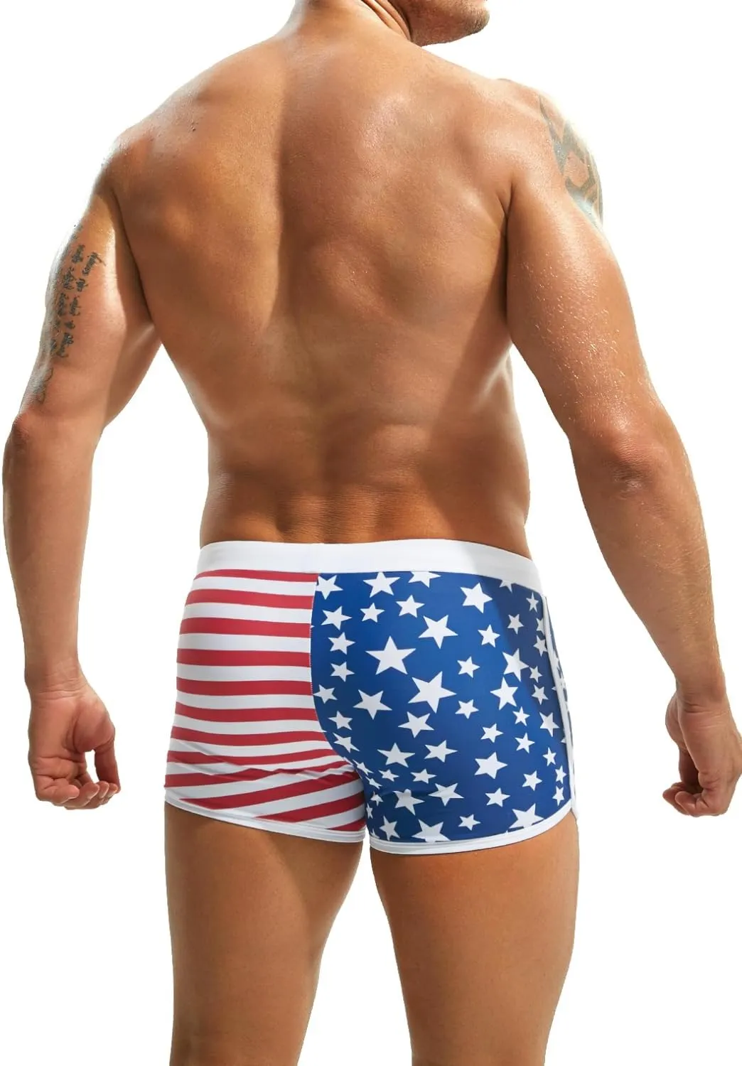 MIZOK Mens Hot Prints Swimwear Shorts Swimsuit Boxer Brief Long Thunk