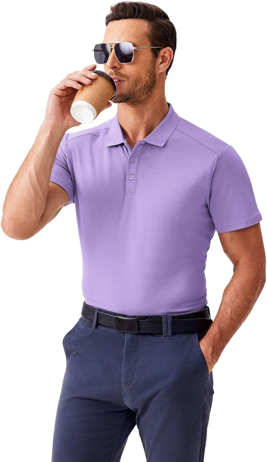 PINSPARK Golf Polo Shirts for Men Quick Dry Short Sleeve Collared Shirt Slim Fit Casual Solid Stylish Polos Shirt