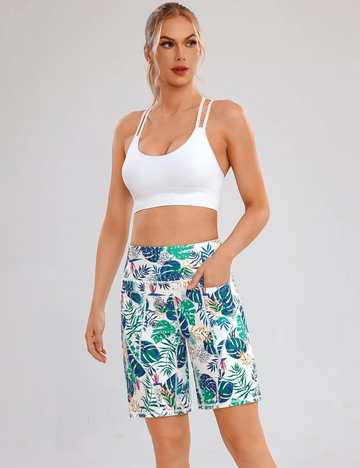 Quenteen Bermuda Shorts for Women 9" Knee Length Athletic Sweat Shorts High Waisted Yoga Jogger