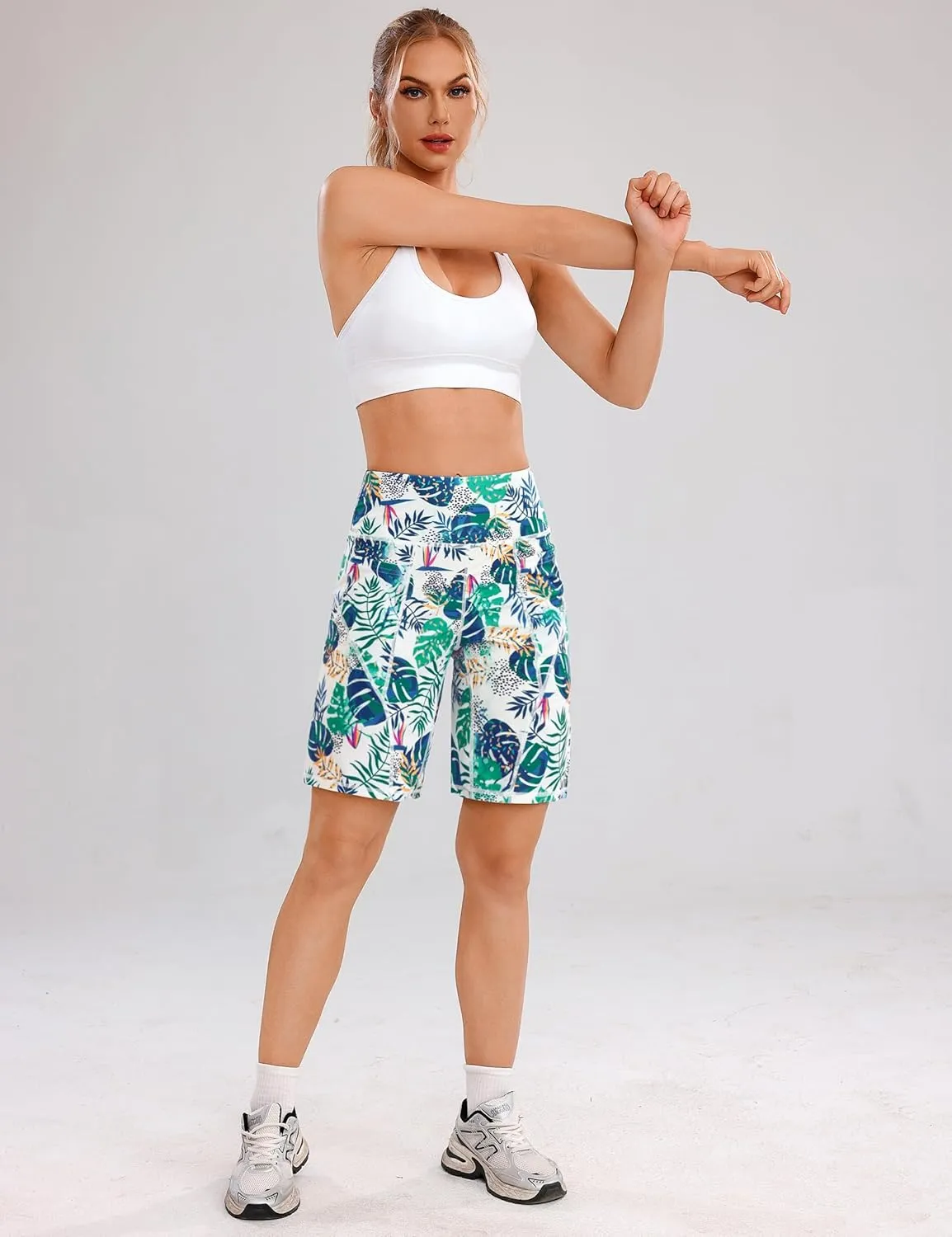 Quenteen Bermuda Shorts for Women 9" Knee Length Athletic Sweat Shorts High Waisted Yoga Jogger