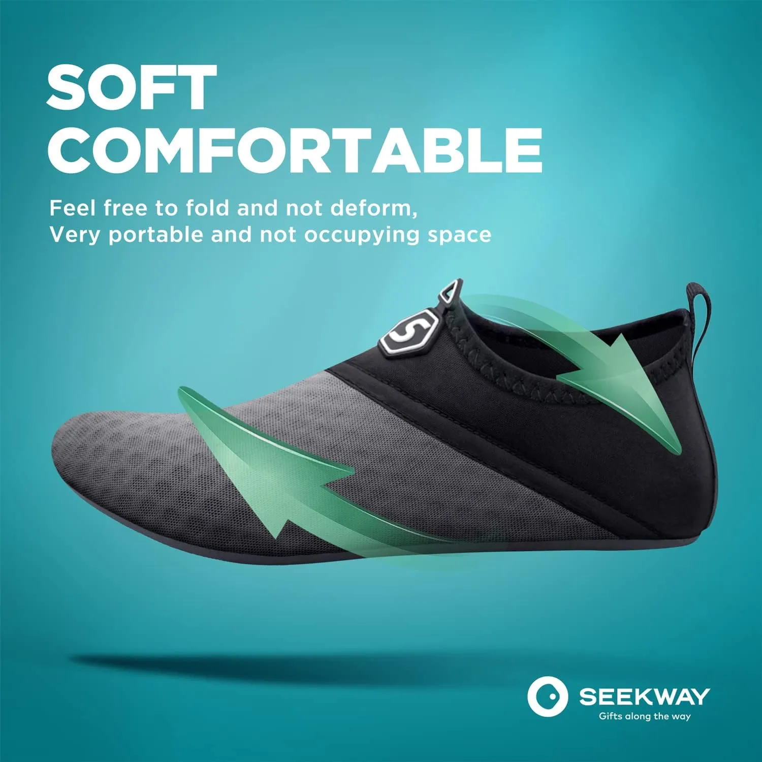 SEEKWAY Water Shoes Quick-Dry Aqua Socks Barefoot Slip-on for Beach Pool Swim River Yoga Lake Surf Women Men Black SK001