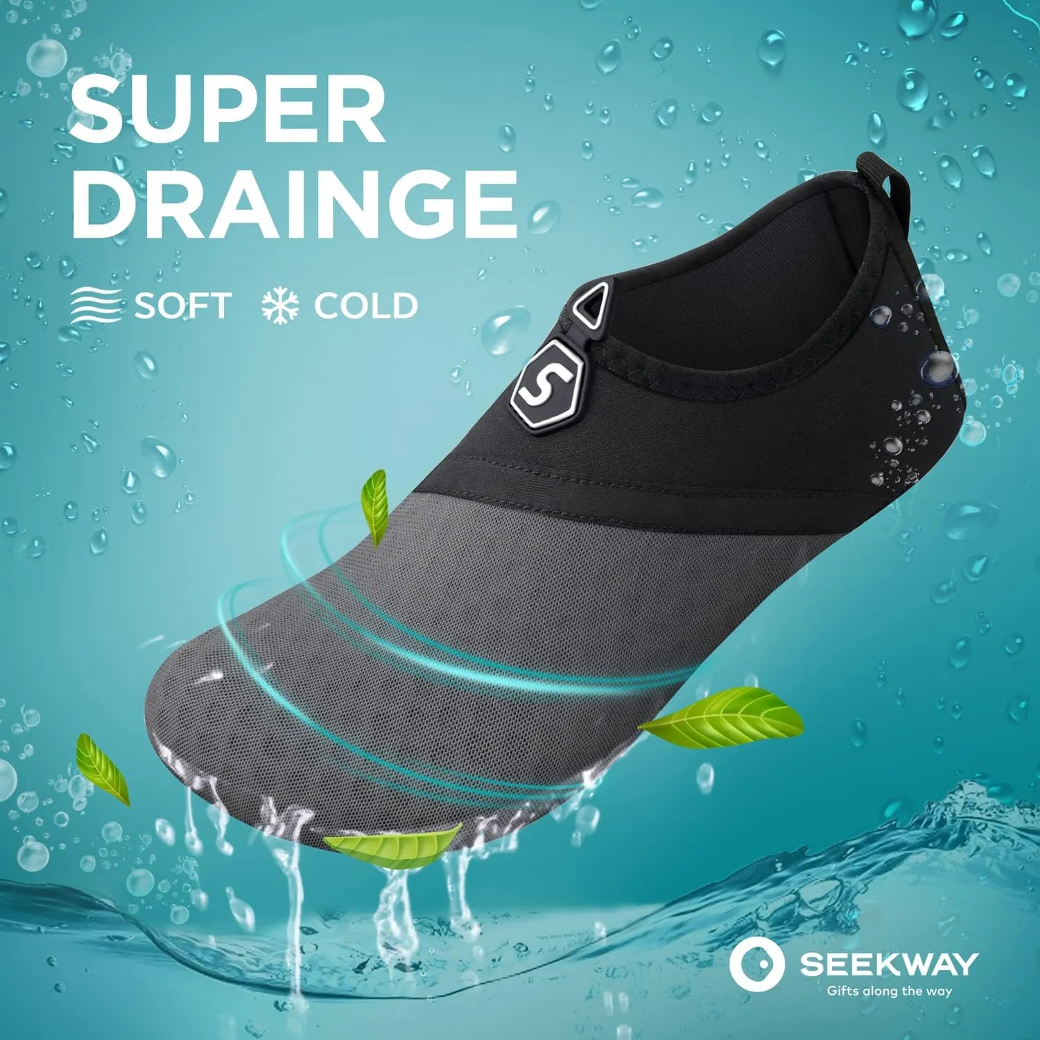 SEEKWAY Water Shoes Quick-Dry Aqua Socks Barefoot Slip-on for Beach Pool Swim River Yoga Lake Surf Women Men Black SK001