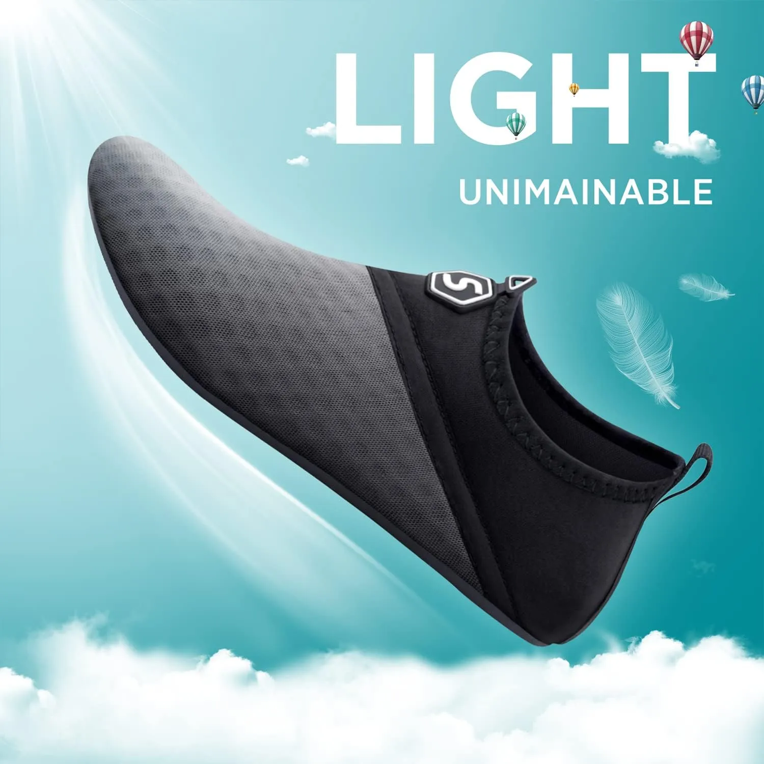 SEEKWAY Water Shoes Quick-Dry Aqua Socks Barefoot Slip-on for Beach Pool Swim River Yoga Lake Surf Women Men Black SK001