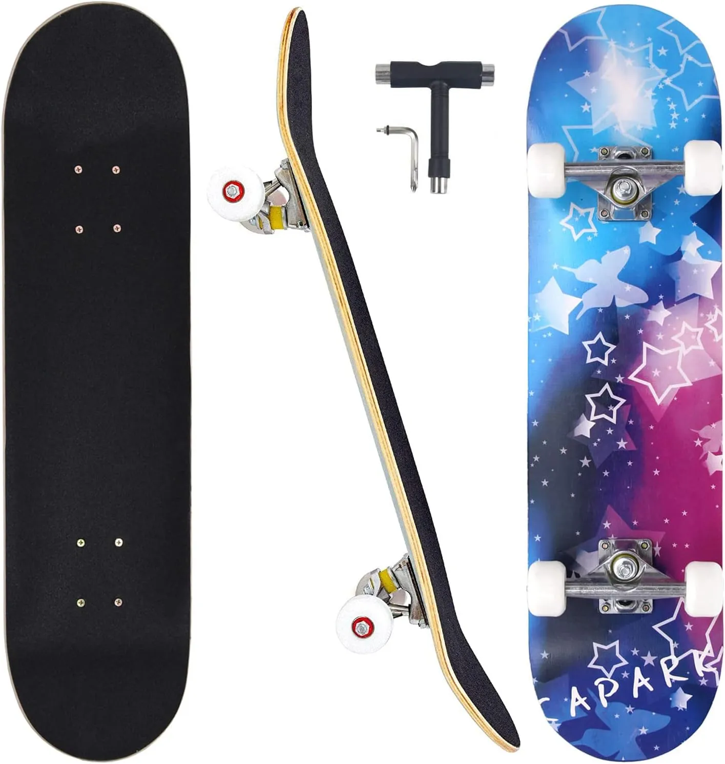 Skateboards for Beginners Adults Youths Teens Kids Girls Boys 31 Inch Pro Complete Skate Boards 7 Layer Canadian Maple Double Kick Concave Longboards