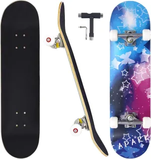 Skateboards for Beginners Adults Youths Teens Kids Girls Boys 31 Inch Pro Complete Skate Boards 7 Layer Canadian Maple Double Kick Concave Longboards