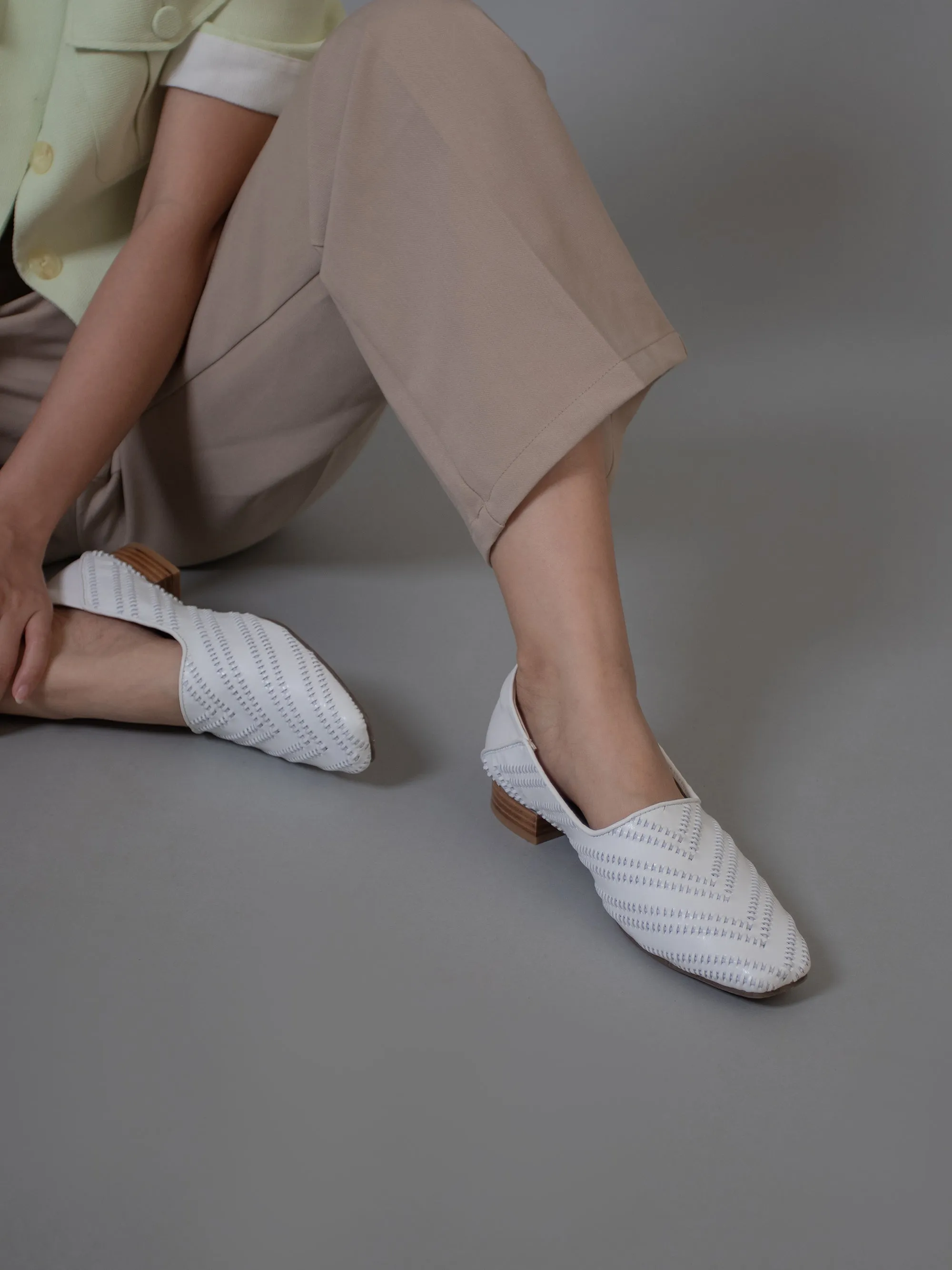 Square-Toe Flats with Pattern Leather