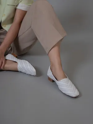 Square-Toe Flats with Pattern Leather