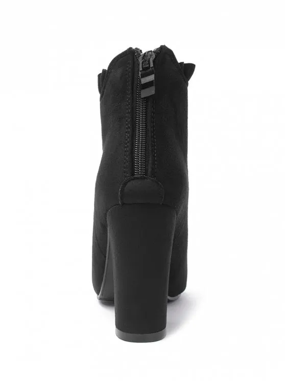 Trendy Pointed Toe Ruffles Chunky Heel Boots